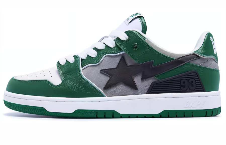 A BATHING APE SK8 STA Leather Low top Stylish Skateboarding Shoes Women's Green