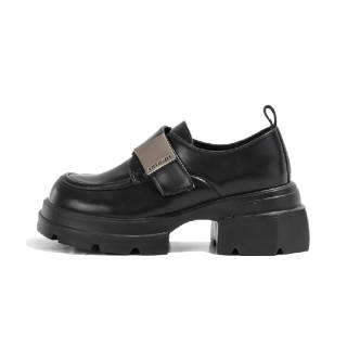 LAOMIAO Cow Leather Chunky Heel High Heels 7cm Women's Black