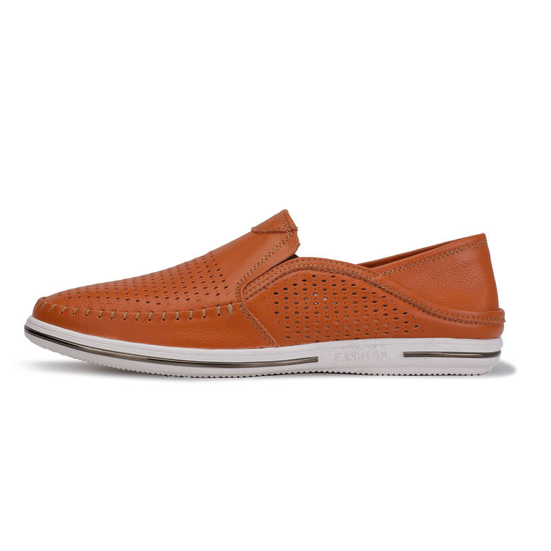 WENNAI Casual Leather Shoes Men's Low Top Brown