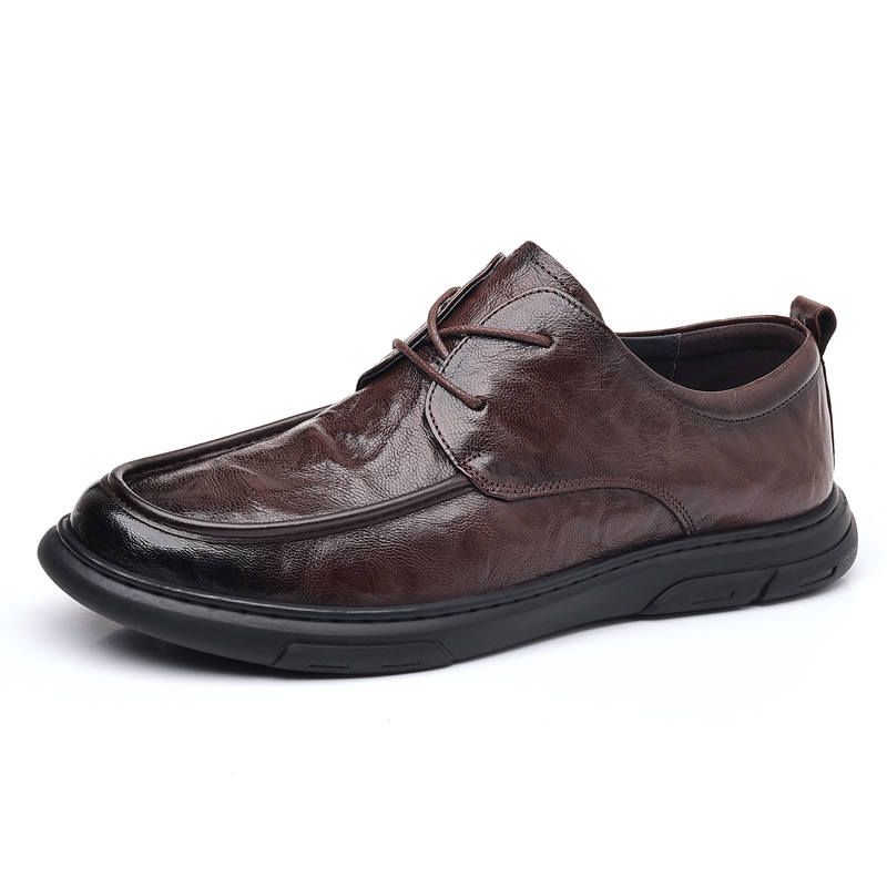 Xiwencha Casual Leather Shoes Men's Low Top Black, Brown