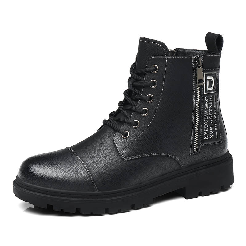 CITONGXIANSHENG Cow Split Leather Short Combat Boots Unisex Black