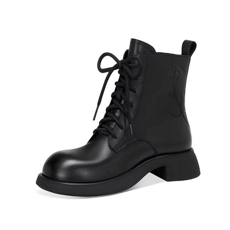 JESSICA SOPHIA Cow Leather Crew Combat Boots Women's
