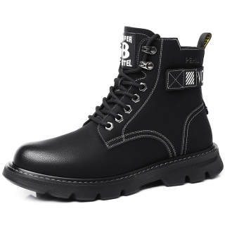 PEHL Top Grain Cow Leather Short Combat Boots Men's Black