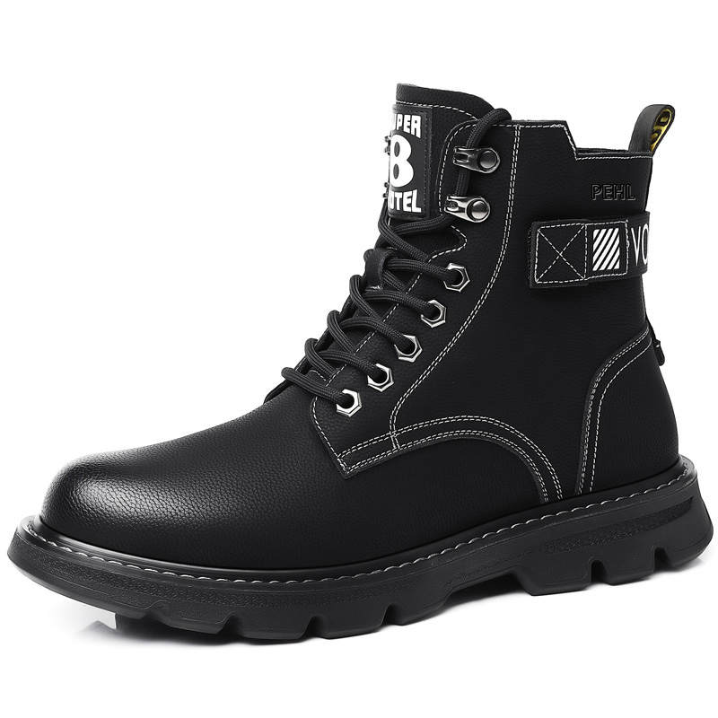 PEHL PEHL Top Grain Cow Leather Short Combat Boots Men's Black