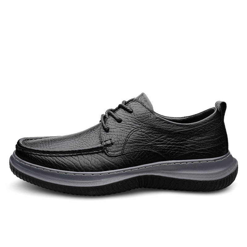 WENNAI Top Grain Cow Leather Casual Shoes Men's Black