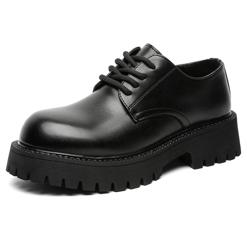 V05 Chunky Derby Shoes Unisex, Platform Height Increasing British Style, Yellow Lace Up Casual Leather Shoes