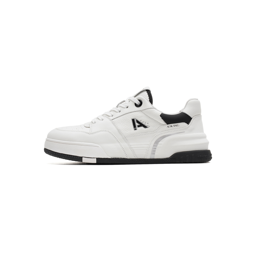 AOKANG Cow Leather Low top Skateboard Shoes Men's White