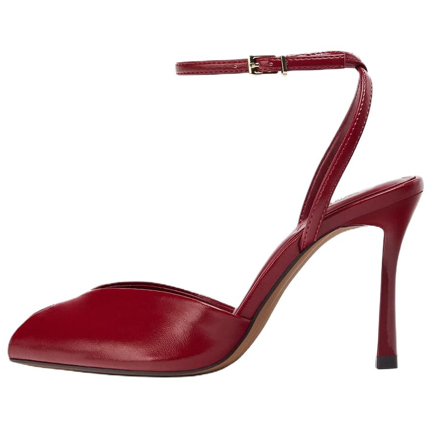 ZARA Pu One Strap Sandals 9.5cm Women's Red