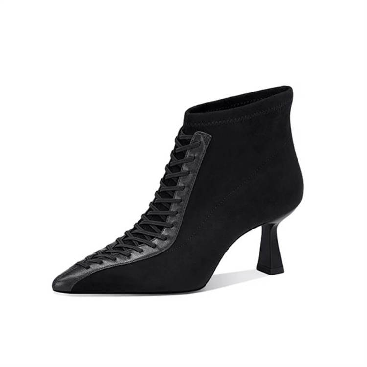 JESSICA SOPHIA Stretch Slimming Fashion Boots Suede Ankle Boots 6CM Women's Black