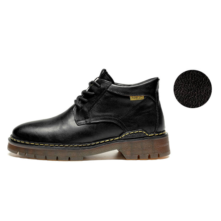 LEAVELAND Cow Leather British Fashion Minimalist Style Fleece Lined Casual Ankle Boots Men's Black