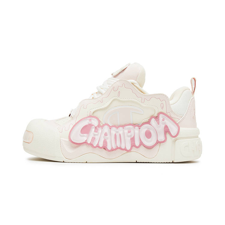 Champion Puffy Jelly Shoes Low top Skateboard Shoes Unisex Washed Pink/Milk White