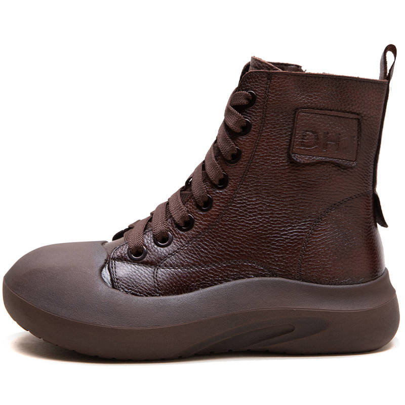 JIEZHOU Top Grain Cow Leather Short Combat Boots Women's