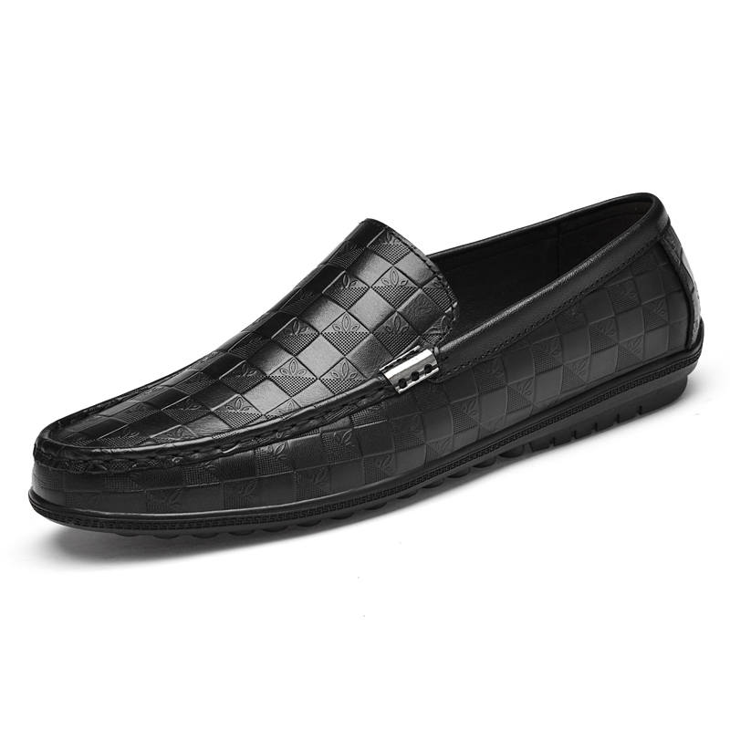 DUNNU Top Grain Cow Leather Casual Shoes Men's Black Plaid