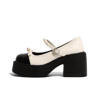 SHUMO Microfiber Leather Chunky Heel Mary Jane Shoes Women's