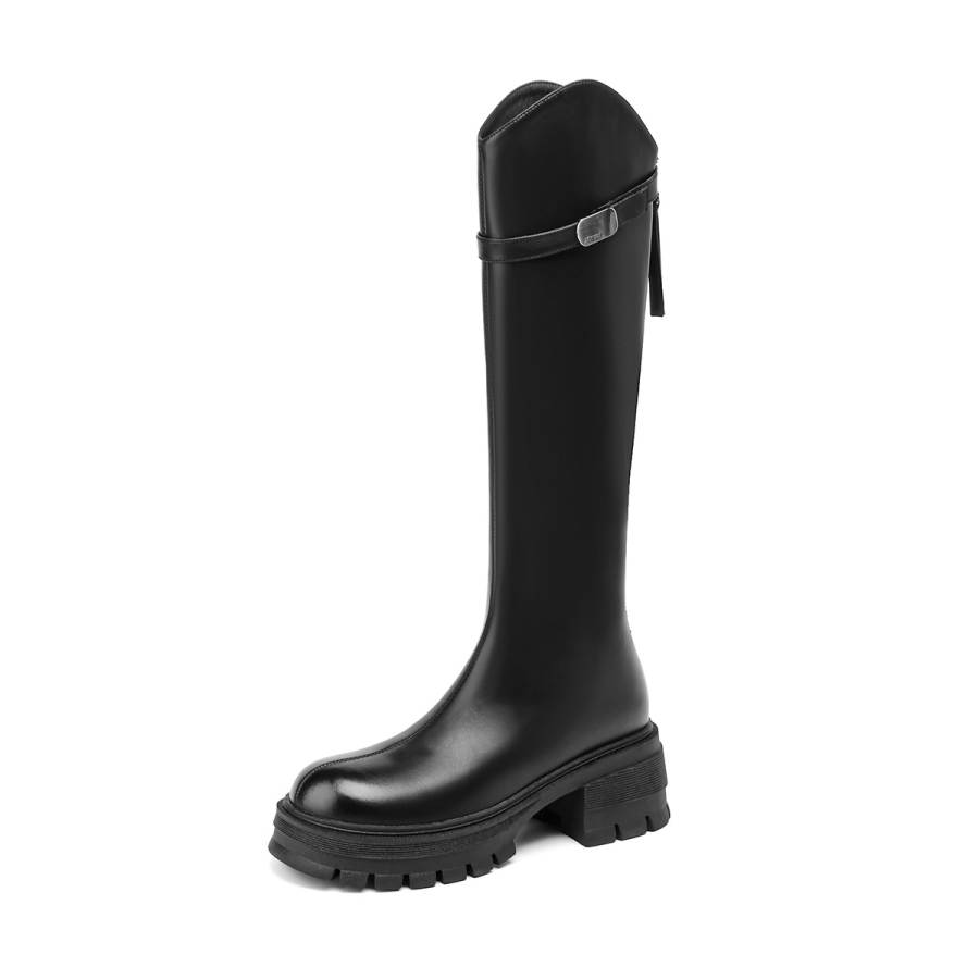 JOSINY French Fashion Apparel Knight Boots Fleece Lined Knee Length V Neck With Back Zippers