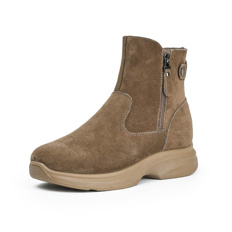 AOKANG Cow Split Leather Maillard Style Vintage, Fashion Trend, Thickened And Fleece Lined Ankle Boots Women's Khaki