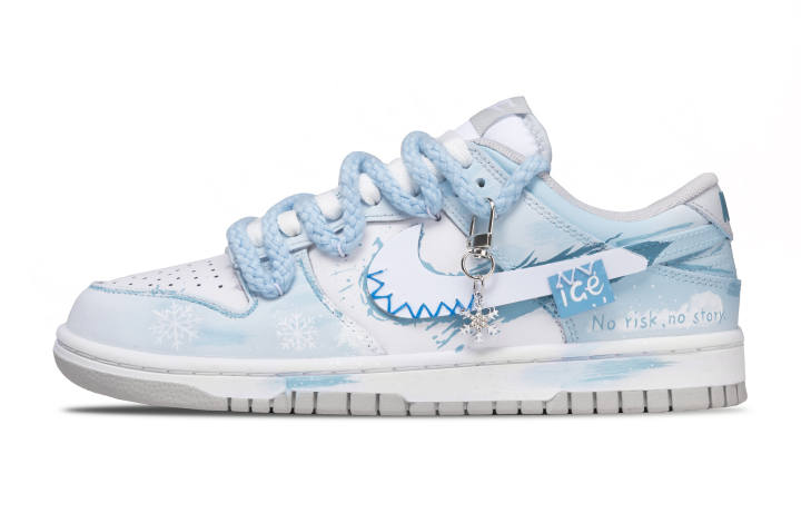 Nike Nike Dunk Ice Glaze Snow Island, Arid Space Leather Abrasion Resistant Low top Skateboard Shoes Unisex White Blue
