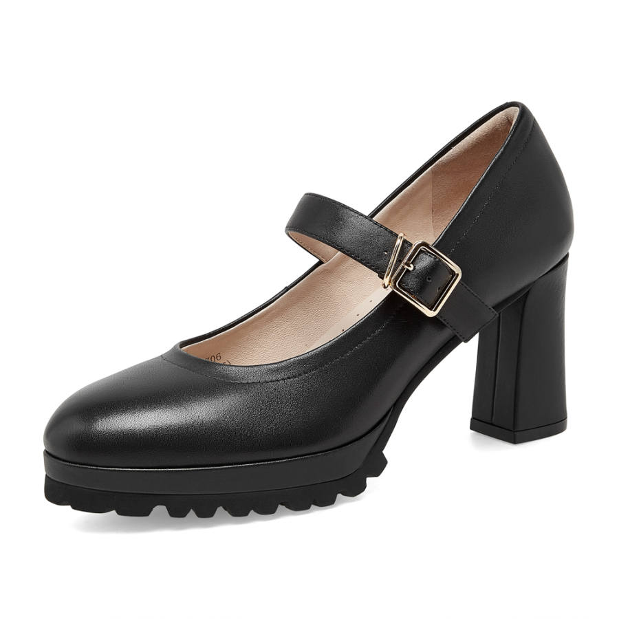 SKAP Leather Chunky Heel High Heels 8cm Women's