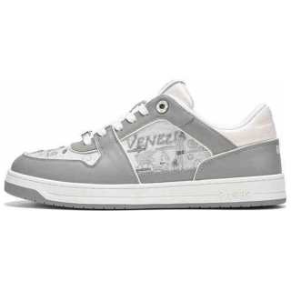 RARE RICH Collection Cow Leather Low top Skateboard Shoes Men's Gray White