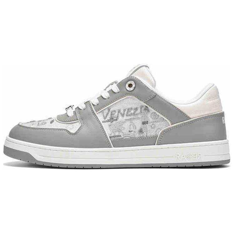 RARE RICH Collection Cow Leather Low top Skateboard Shoes Men's Gray White