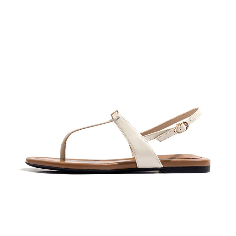 LAOMIAO Cow Split Leather Beach Sandals 2cm Women's White
