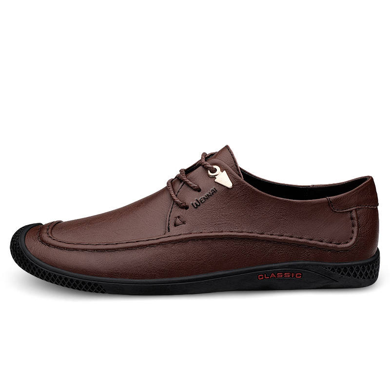 WENNAI Top Grain Cow Leather Casual Shoes Men's Brown