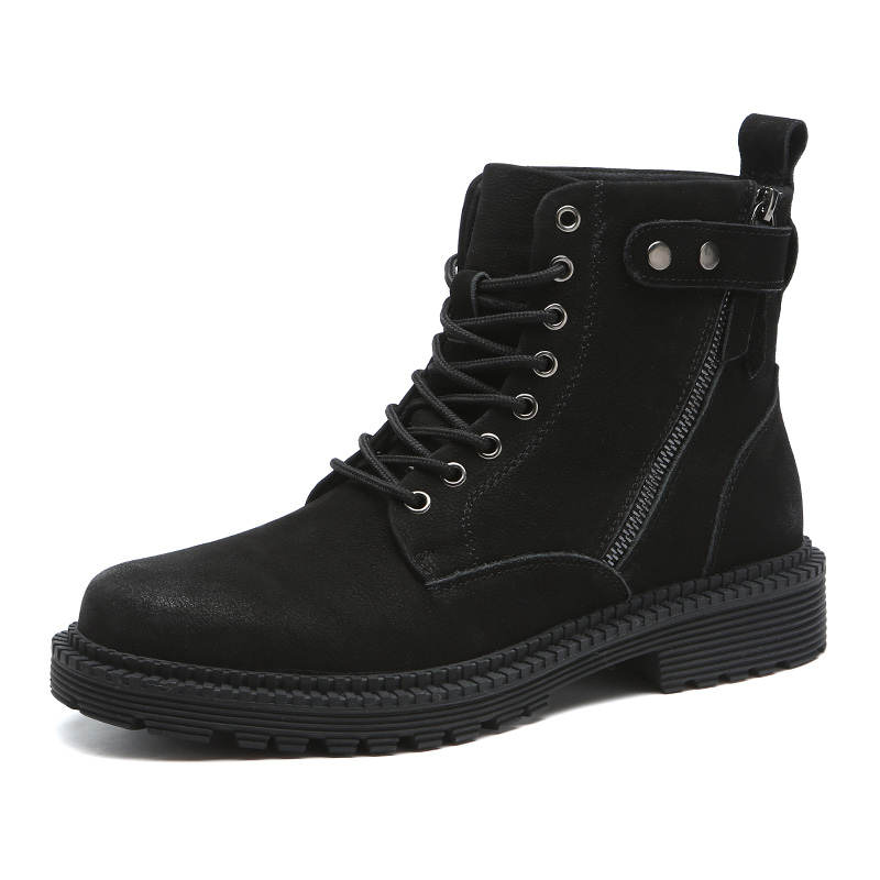 Devanro Devanro Cow Leather Short Combat Boots Men's Black