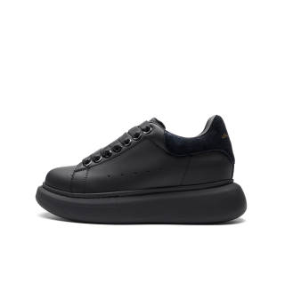 XIONGMAOMUMU Cow Split Leather Low top Skateboard Shoes Unisex Pure Black