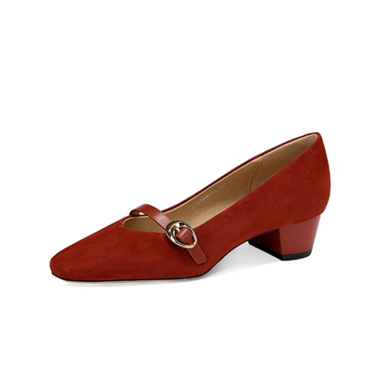 JESSICA SOPHIA Sheepskin Block Heel Mary Jane Shoes Women's