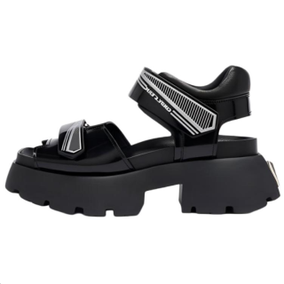 CINDY C ERIC Cow Leather One Strap Sandals 6CM Women's Black