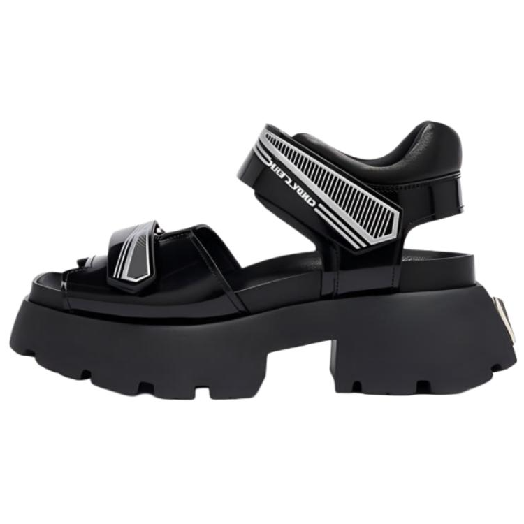 CINDY C ERIC Cow Leather One Strap Sandals 6CM Women's Black