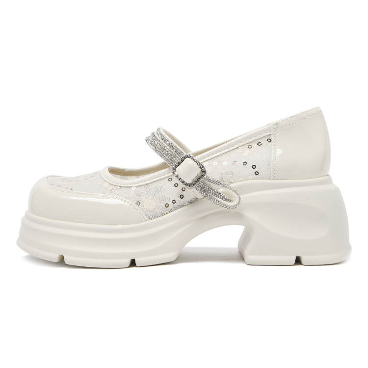CAMEIDO Synthetic Leather, Textile Comfortable And Breathable Chunky Heel Mary Jane Shoes 6CM Women's