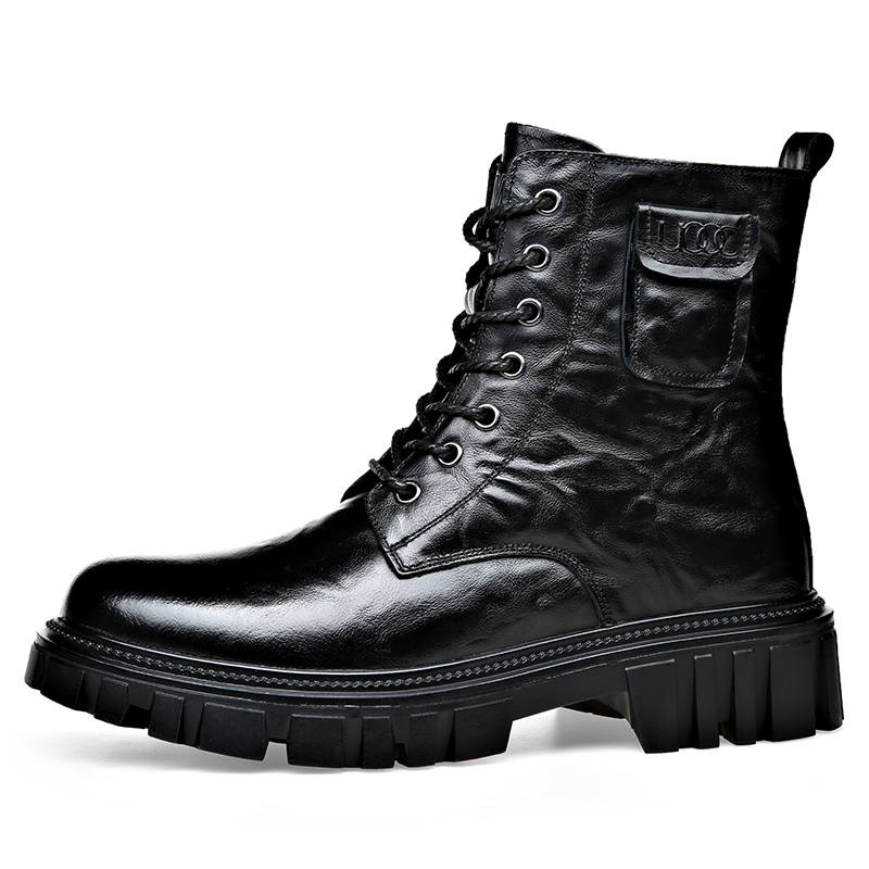 KAQIAODI Cow Split Leather Knee High Combat Boots Men's