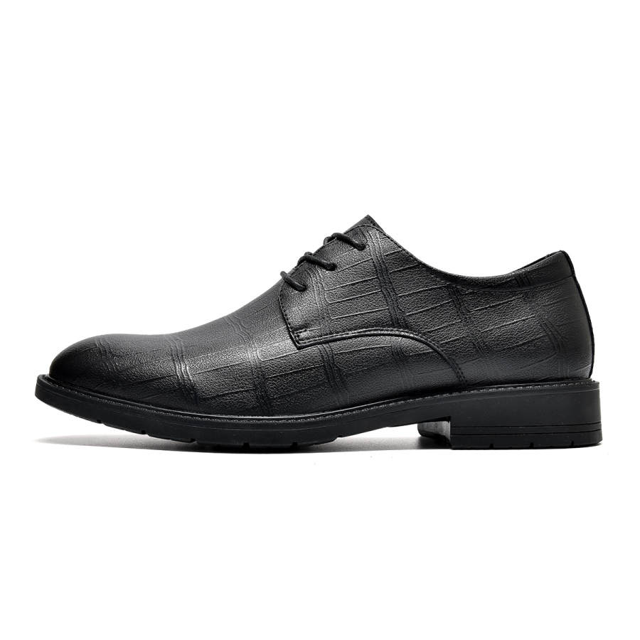 JOSINY Casual Leather Shoes Men's Low Top Black/Cocoa Brown