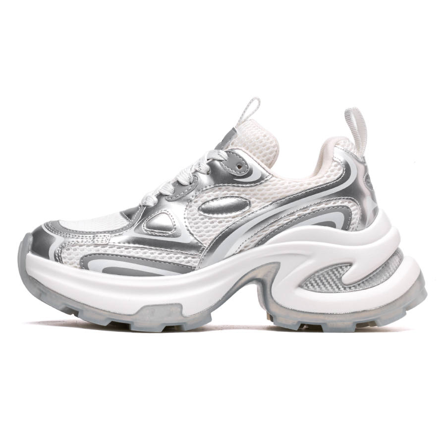 C°BANNER Leather Low top Chunky Sneakers Women's Silver White