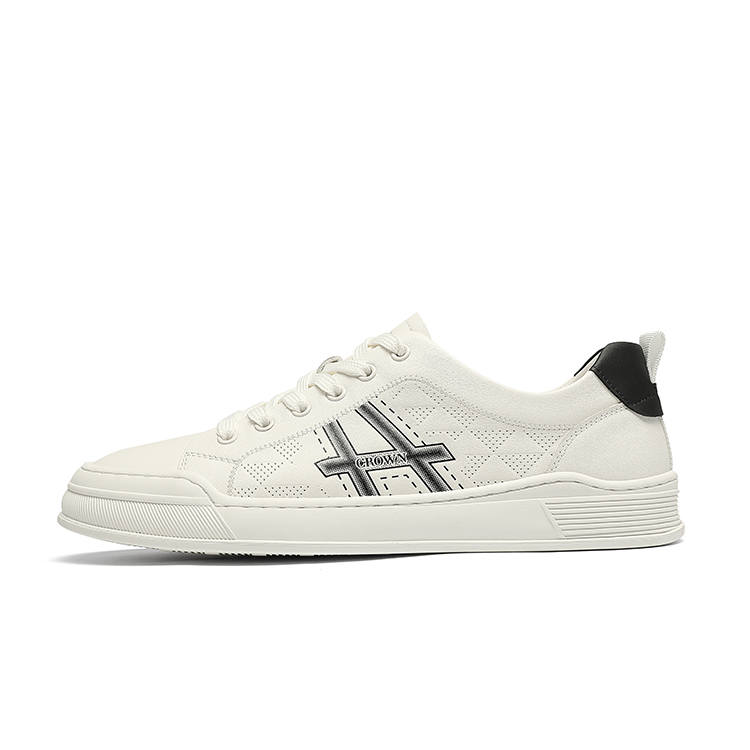 CROWN Cow Leather Low top Skateboard Shoes Men's White