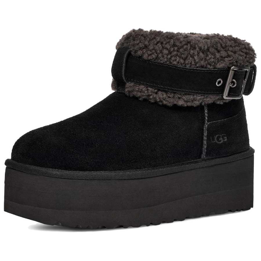 UGG Sheepskin Fleece Lined, Versatile Comfortable, Trendy Fashion Short Snow Boots Women's Black
