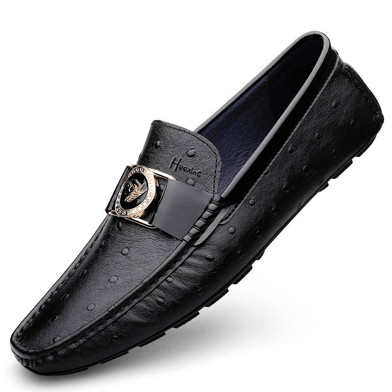 HAOXING Top Grain Cow Leather Minimalist Fashion Casual Shoes Men's Black