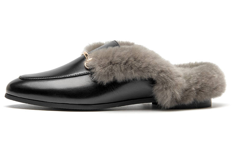 Beau Today Top Grain Cow Leather Fleece Lined One Button Mules Casual Shoes Women's