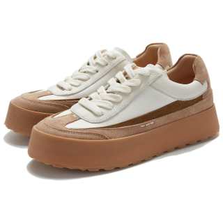 UNO FLATU Cow Leather Abrasion Resistant Lightweight Height Increasing Low top Skateboard Shoes Unisex White Khaki
