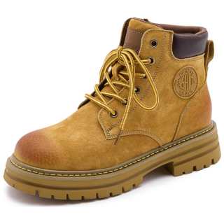 JIJILANGPIN Top Grain Pig Leather Short Combat Boots 5cm Women's Yellow