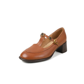 Hankermeet Top Grain Cow Leather Chunky Heel Mary Jane Shoes 5.5cm Women's