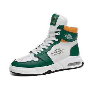 BABINDA Cushioning BABINDA Men's Shoes Top Grain Cow Leather Versatile Slip Resistant High top Casual Shoes Men's White Green