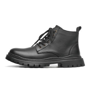 LUNMADENG Cow Split Leather Short Combat Boots Men's Black