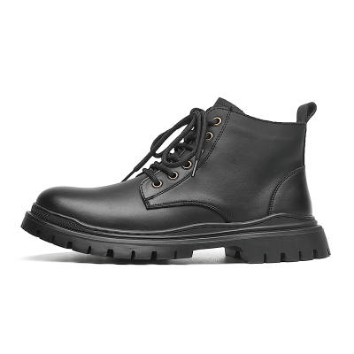LUNMADENG Cow Split Leather Short Combat Boots Men's Black