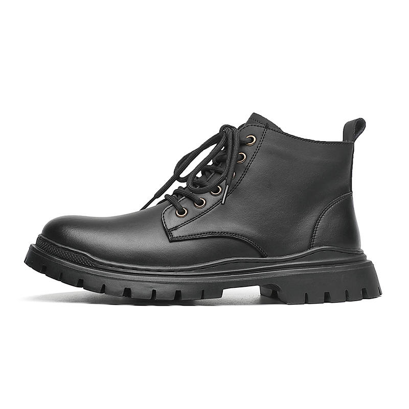 LUNMADENG LUNMADENG Cow Split Leather Short Combat Boots Men's Black