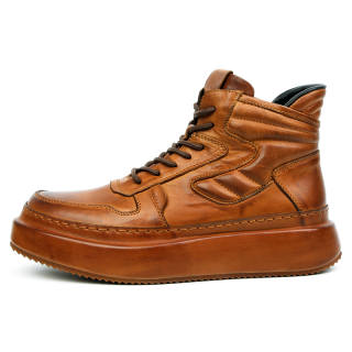 SHENGDAQISHI Top Grain Cow Leather Short Combat Boots Men's Light Brown