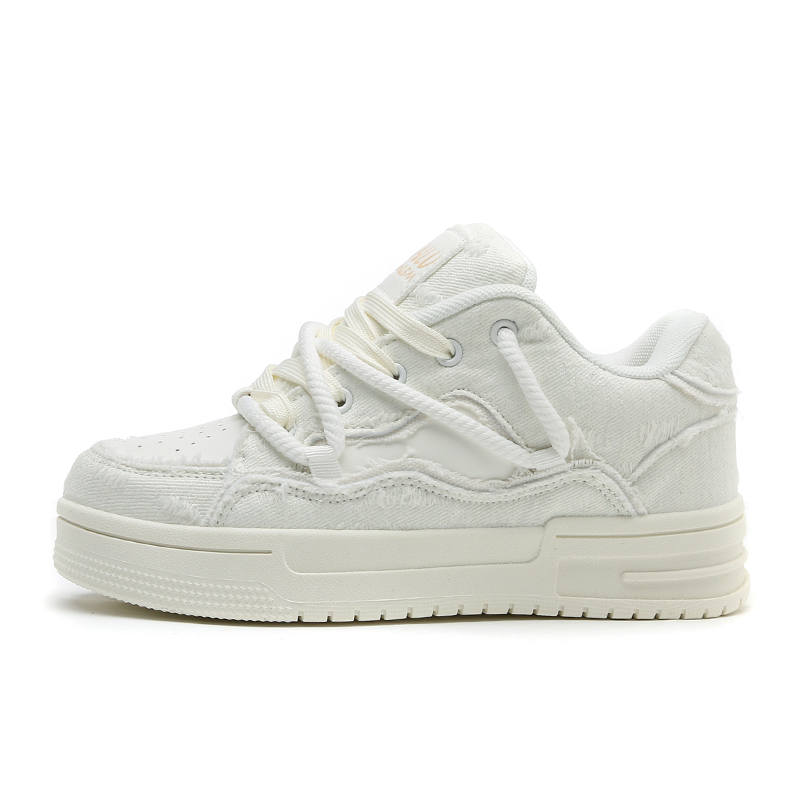CVOJOO Puffy Shoes Low top Skateboard Shoes Unisex White