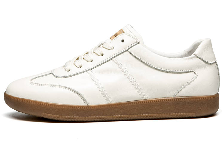 LEAVELAND Top Grain Cow Leather Stylish Skateboarding Shoes Men's White