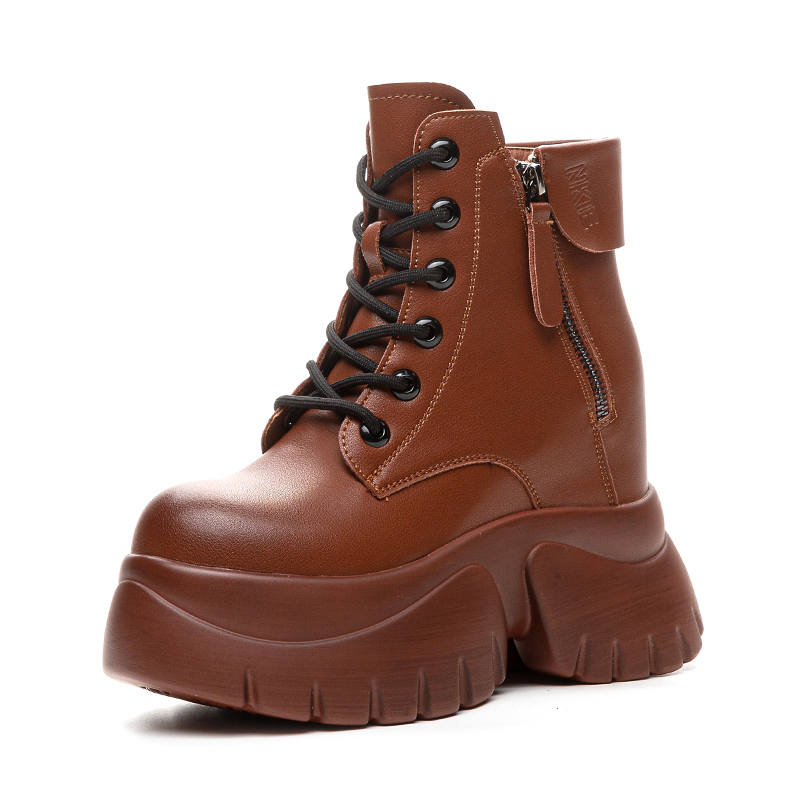 Shangjinni Synthetic Leather Short Mid Calf Combat Boots Women's